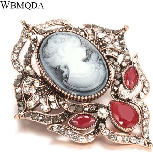 Wbmqda Hot Red Stone Brooch Pin for Women Relief Head Rhinestone Retro Broches Brooches Boho Ethnic Jewelry Wholesale