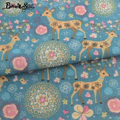 Booksew Green African Ankara Cotton Linen Fabric For Clothing Tela Algodon Printed Deer Patchwork Sewing Canvas Tissu Coton