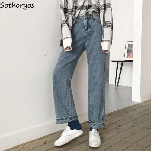 Women Jeans High Waist Vintage Wide Leg Straight Denim Button Japanese Style Retro All-match Loose Ulzzang Spring New Fashion