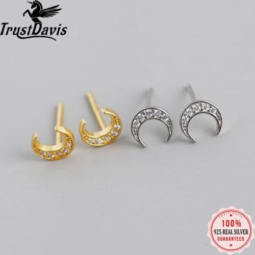 ElfoPlataSi Minimalist 925 Sterling Silver Fashion Moon Zircon Stud Earrings For Women Christmas Gift Korean Jewelry DA1284