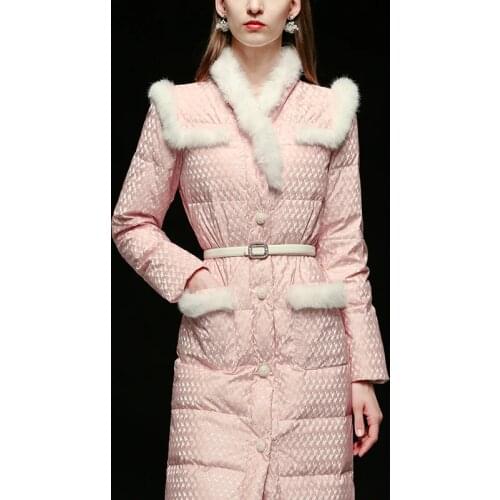 Winter Womens Real Rabbit Fur Sticthing Long Fluffy Down Coat Female Was Thin Thick Warm Down Jacket Parkas With Belt F2511