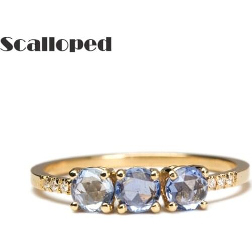 SCALLOPED High Quality Golden Blue Zircon Rings For Women 2020 New Hot Selling Bohemian Vintage Trendy Party Charm Jewelry Gifts