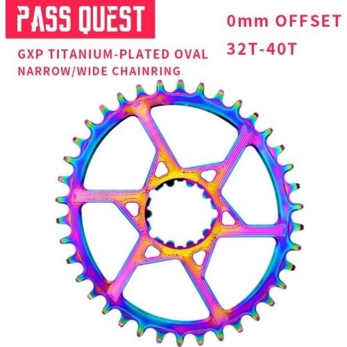 PASS QUEST Road Bike Sprocket GXP 0mm Offset Titanium-Plated Oval Narrow/Wide Chainring BB30 Single Plate X1 X9 X0 32T-40T