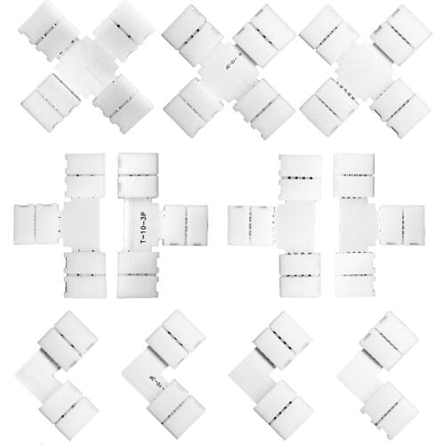 50pcs WS2811 WS2812 SK6812 WS2813 WS2815 5050RGB Led Strip 10mm Width 2/3/4/5pin T L X Shape Solderless Corner Connector