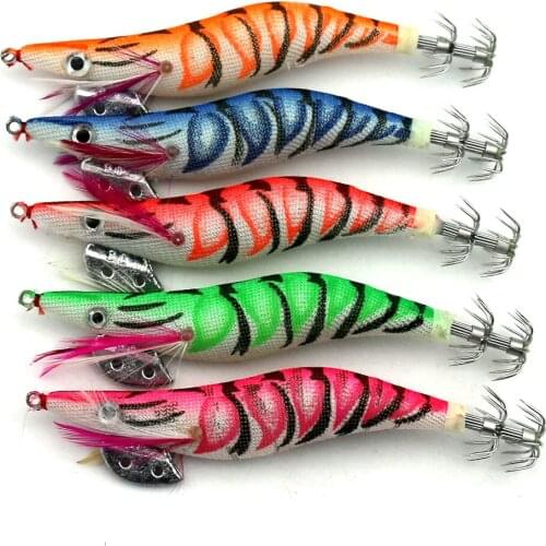 HENGJIA 20pcs 3.0# Squid Jigs Hook wooden shrimp fishing lures 11CM 13.5G artificial lures Wood shrimp squid fishing Bait SJ006