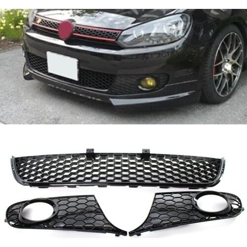 3PCS Front Bumper Grille Mesh Grill Fog Light Cover Hex Mesh For VW Golf 6 MK6 2009-13 5K0853677A 5K0853665 5K0853666