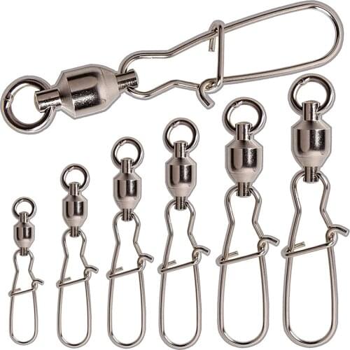 30Pcs Ball Bearing Fishing Swivel With Nice Snap 100% Copper Stainless Steel Welding Rings Fishing Hook Lure Line Connectors