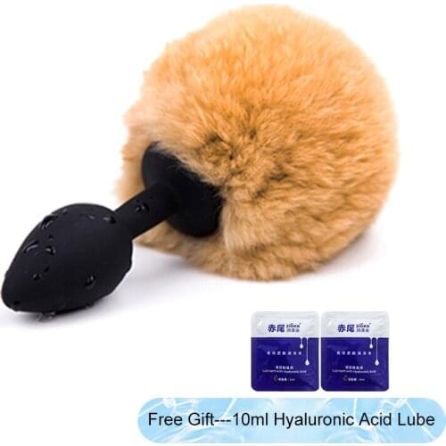 Plush Ball Rabbit Tail Anal Plug Stainless Steel Prostate Massager Butt Plug Sex toys For Women/Couple Adult Game