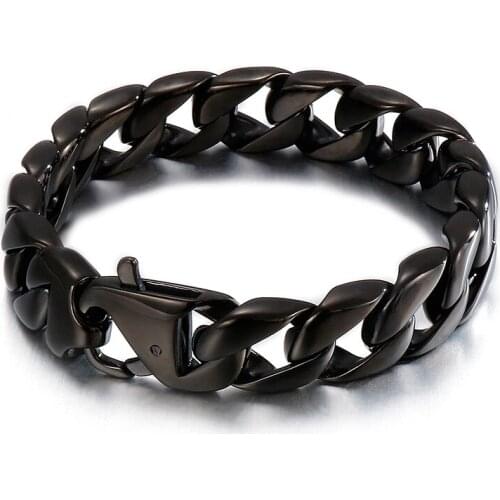 15mm 8.66 inch Stainless Steel Vintage Black Cuban Curb Link Chain Bracelet Bangle 83g weight High Quality Jewelry