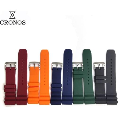Cronos Watch Parts Silicone Strap Waterproof 22mm Stainless Steel Tongue Buckle Wave Shape