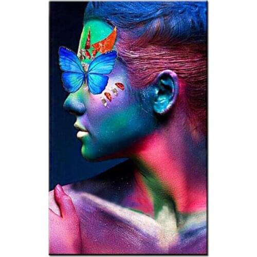 Diy diamond painting colored woman mosaic diamond crystal full square round diamond embroidery Butterfly face wall art,EE1456