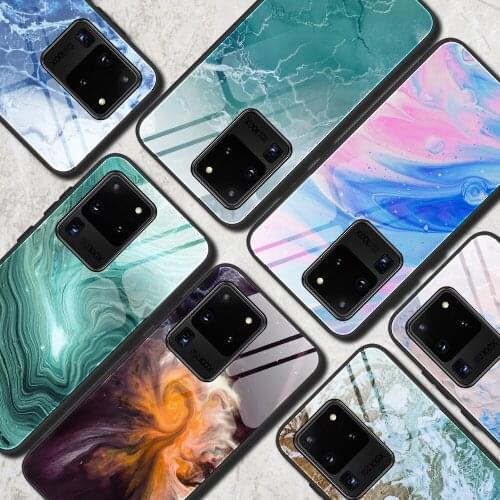 For Samsung Note 20 Ultra 20Plus 10Pro 10lite S9 S10 S20 S10E 10Plus phone Case Gradient Marble Tempered Glass Protective Cover