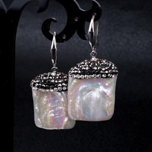 Elegant Jewelry Irregular Square Baroque Pearl Earrings Rhinestone Beaded Natural Freshwater Pearl Dangle Earrings Women Female