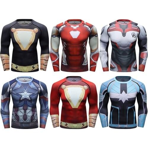 Running Shirt Mens Sports Compression T-Shirt Crossfit Cosplay Rashgard Long Sleeve Quick Dry MMA Workout Fitness Gym Shirts