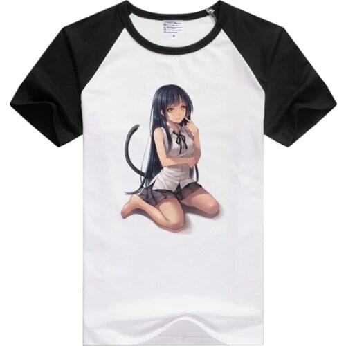 Anime girls smiling soft shading cat tails short sleeve casual Men Women T-shirt Comfortable Tshirt Cool Print Tops GA1290