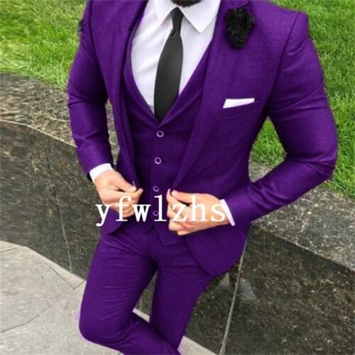 Handsome Groomsmen Peak Lapel Groom Tuxedos Wedding Dress Men Suits Blazer Prom Dinner (Jacket+Pants+Tie+Vest) A737