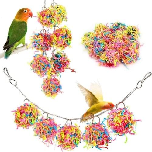 Colorful Bird Chewing Parrot Shredder Paper Toy Foraging Rattan Balls Hanging Cage Toys Swing Perch Hammock for Cockatiel Conure