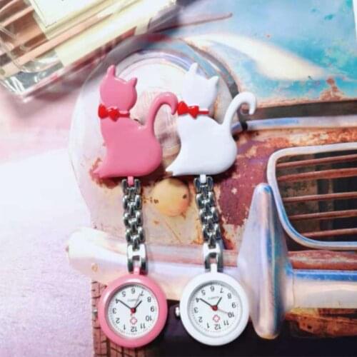 Quartz Watch Cat Cartoon Fashion Pocket Watches Hang Clip Doctor Jewelry Charm Silver Pendant Cute Chest Hanging Supplies