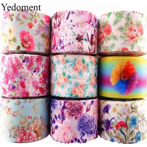 10 yards/lot 1-1/2" 38mm flowers printed grosgrain ribbon DIY hair bows handmade materials MD19012801