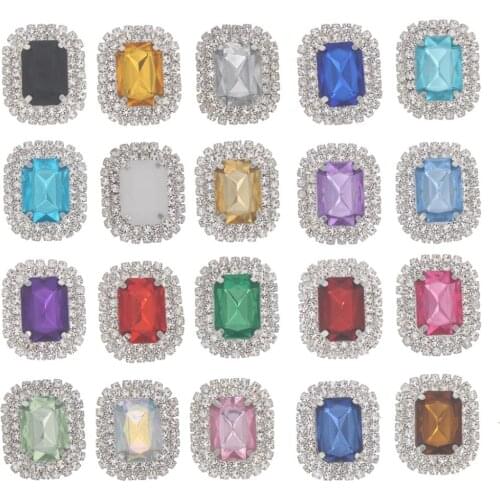 Fashion 10Pcs 28x22mm Double Row Rectangle Rhinestone 4-Hole Sew On With Claw Acrylic Gems Craft Diamante Crystals Jewelry