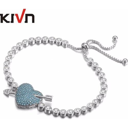 KIVN Fashion Jewelry Adjustable Bolo Cupid Arrow Heart CZ Cubic Zirconia Womens Girls Bridal Wedding Bracelets Birthday Gifts