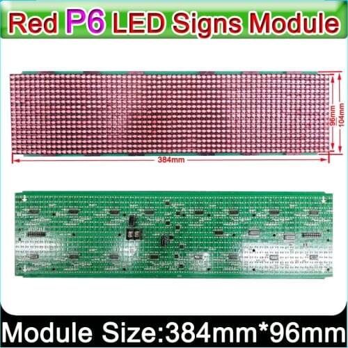 DIP 346 P6 red color semi-outdoor car or bus led sign modules 384*96mm, LED scroll information sign,car led message