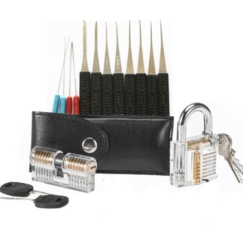 2pcs Transparent Lock Opener Set with 15pcs Black Bag Tools,12pcs Broken Key Remove Pick Tools,Lock Training Set