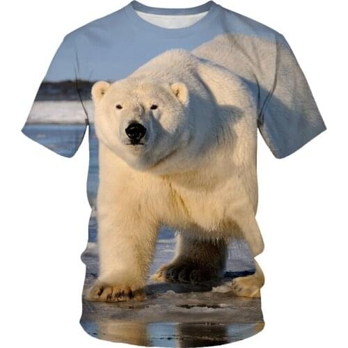 2021 new 3D printing polar bear male and female couple casual daily T-shirt short-sleeved Harajuku solid color top 3D printing
