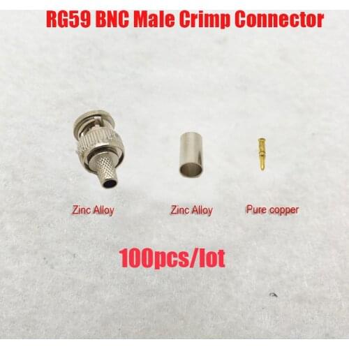 NOVOXY BNC male crimp plug for RG59 coaxial cable, RG59 BNC Connector 3-piece crimp connector plugs RG59