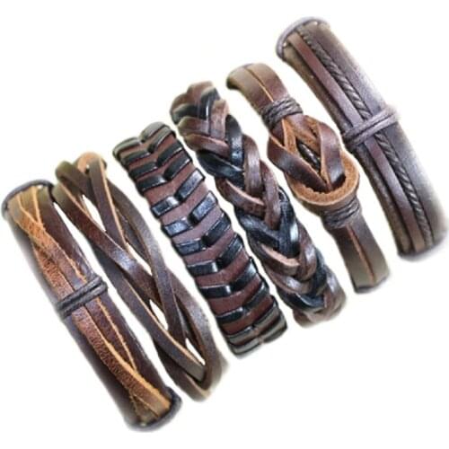 6pcs Leather bracelet gift Unisex Multi Braided Genuine Leather bracelets For Women Hot Pulseras Unisex Jewelry-76