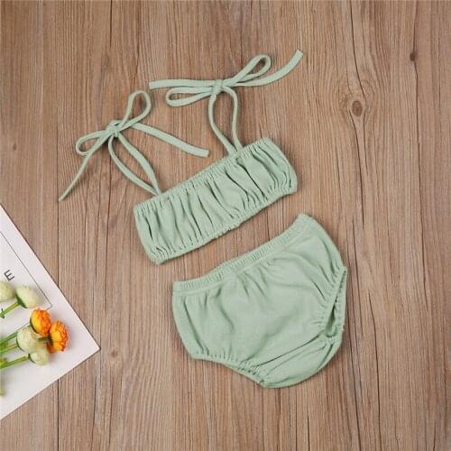 0-3Y Newborn Baby Girl Summer Clothes Sleeveless Suspender Top+Shorts Pants Infant Cotton Solid Color Outfits Set