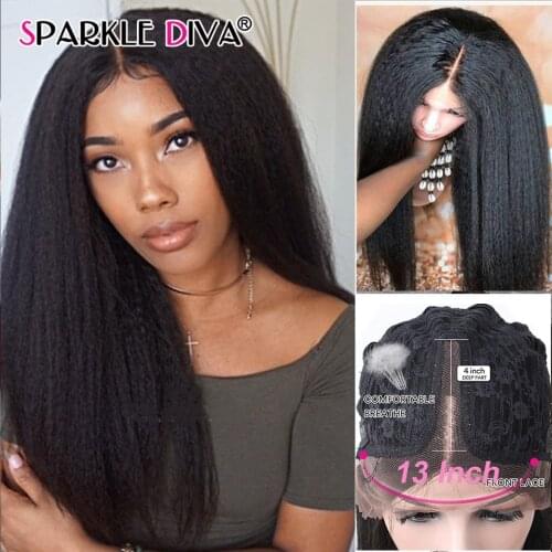 13x1 Kinky Straight Lace Part Wig Glueless 150 Brazilian Lace Wig Remy T Part Lace Wig Human Hair Wigs For Black Women