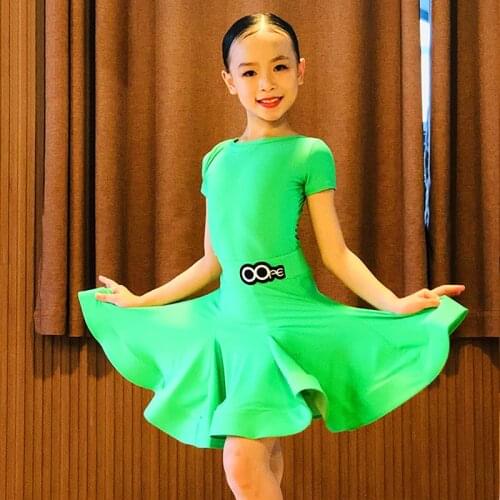 Girls Latin Dance Competition Dress Short Sleeve Regulation Dance Costume Ballroom Cha Cha Clothes Fresh Green Color Dress 4183