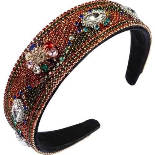 Fashion New Luxury Bling Rhinestone Headbands Crystal Colorful Diamond Flower Hairband Wide Cross Women Party Hair Accessories
