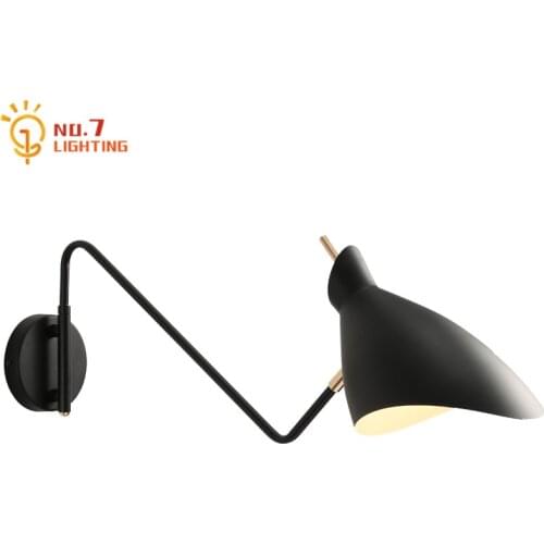 Industrial Adjustable Swing Arm Wall Lamp with Switch Modern Simple Black Rocker Wall Mounted Restaurant Bedroom Bedside Study