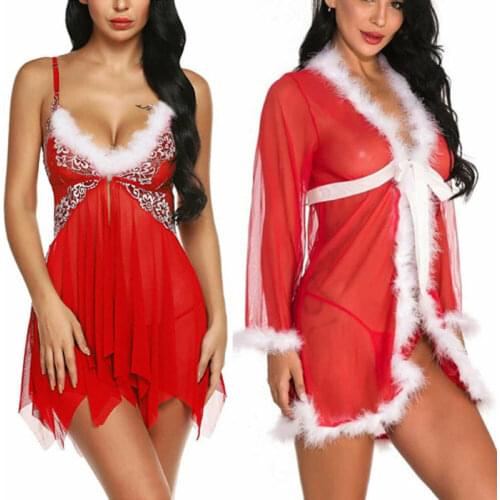 Christmas Underwear Women Winter Fashion Casual Sexy Evening Party Red Dress Free shipping See Through Mesh Sleepwear New