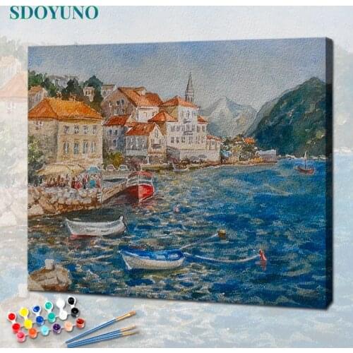 SDOYUNO 60x75cm Paint By Numbers For Adult Scenery DIY Oil Painting By Numbers On Canvas Seascape Frameless Number Painting