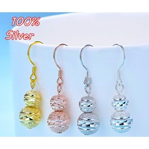 S925 Silver Color Ear Hook Earrings Ornament Scrub Beads Woman Girl Glamour Fashion Holiday Gift