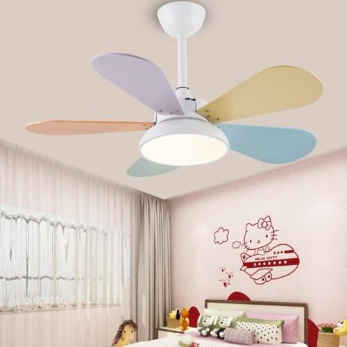 Modern LED Ceiling Fan with Light Remote control for Kids Children Room Wood Art Reversible Bedroom Ceiling Fan