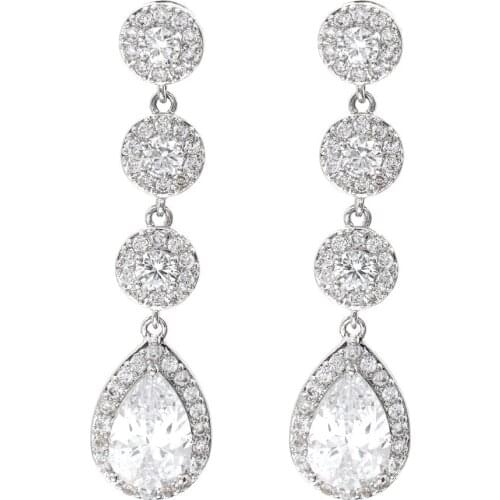Cubic Zirconia Wedding Drop Dangle Earrings , Crystal Bridal Earring Bridesmaid Women Girl Party Jewelry ER0012SIL