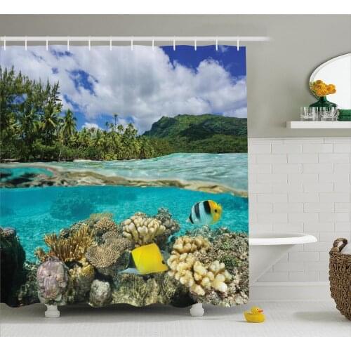 Tropical Shower Curtain Fabric Bathroom Decor Set with Hooks