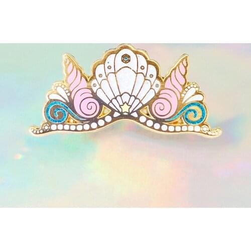 Gorgeous Mermaid Crown Pastel Hard Enamel Pin Mysterious Ocean Treasure Kawaii Shell and Pearl Brooch Fashion Unique Gift