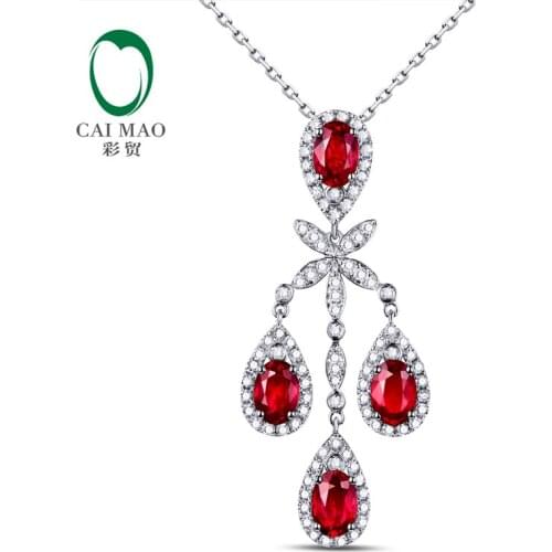 Caimao Jewelry 18K Gold 2.45ct Natural Ruby Diamonds Classical Engagement Pendant
