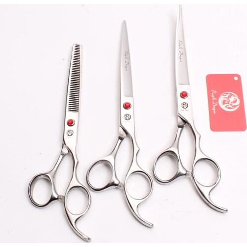 Z3003 3Pcs 7.0'' Silvery Japan Steel Cutting Shears + Thinning Scissors + UP Curving Shears Professional Pets Hair Scissors Suit