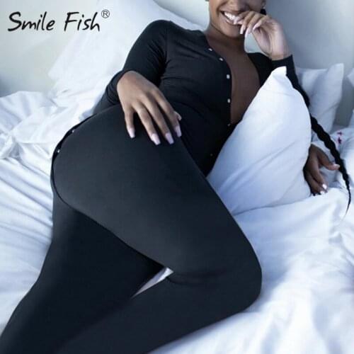 Long Sleeve Jumpsuits Autumn Letter Embroidery Sleepwear Back Flap Streetwear 2021 Deep V-neck Buttons Sexy Rompers Women G2262