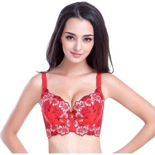 Ladies underwear embroidery thin mold cup sexy thick brassiere adjustable large yards received breast milk chest