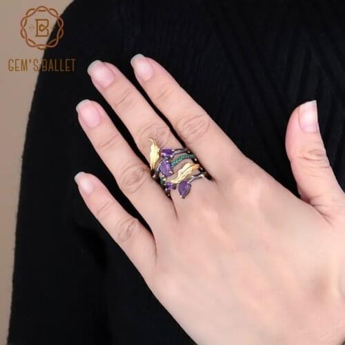 GEMS BALLET 2.26Ct Natural Amethyst Gemstone Finger Ring 925 Sterling Sliver Vintage Band Rings For Women Party Fine Jewelry