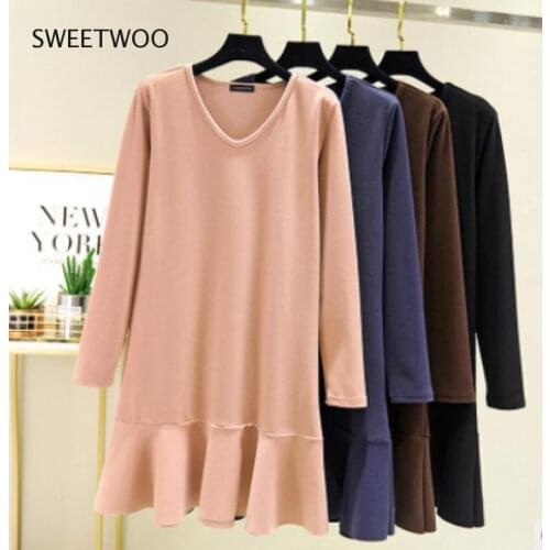 Women Vintage Suede Ruffled A-line Party Dress Three Quarter Sleeve O neck Solid Elegant Casual Mini Dress 2021 Spring New Dress