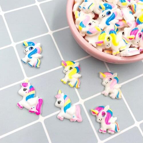 100Pcs/lot Cartoon Unicorn Flat back Resin Cabochon Flatback Accessories DIY Scrapbooking Fit Phone Decoration Hair Bows Centers