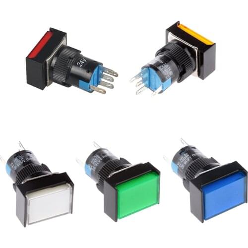 16mm 1NO 1NC Lockless Momentary Push Button Switch LED Illuminated Square Button 24V